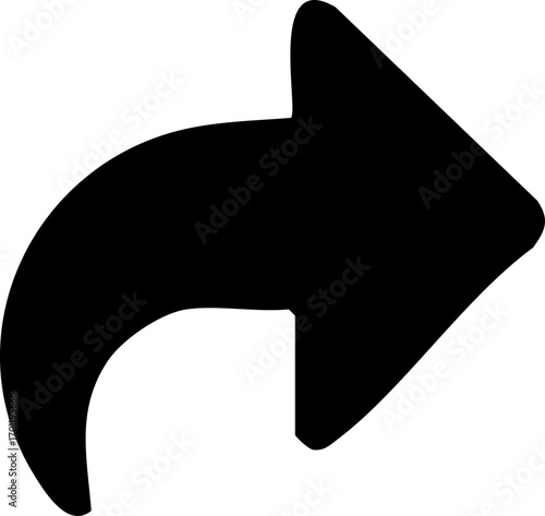 Black Curved Arrow Icon for Forward or Next Action.
