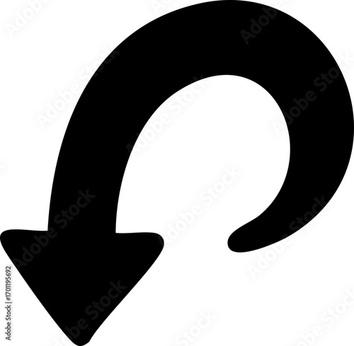 Black curved arrow pointing downwards and to the left.