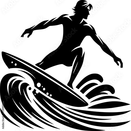 Riding the Wave: A silhouette of a surfer expertly carves through a cresting wave, capturing the power and grace of the ocean.