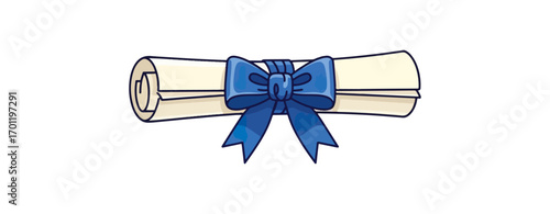 Rolled up diploma with blue ribbon