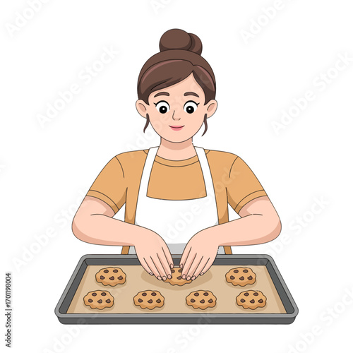 Woman baking cookies fresh homemade treats kitchen fun and delicious baked goods white background