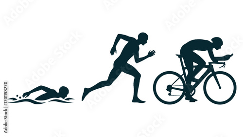 Triathlon evolution silhouette swimmer runner cyclist athletic race progression white background