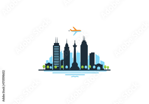 Cityscape with airplane