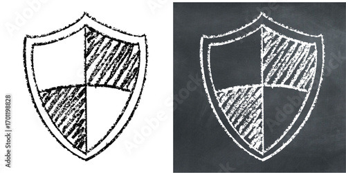 Chalk hand-drawn shield vector. Perfect for security, protection, and defense themes. Evokes a classic, sketchy feel with a rough, textured aesthetic.