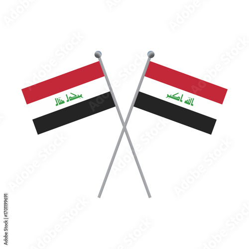 Two crossed Iraqi flags on a black background flat illustration