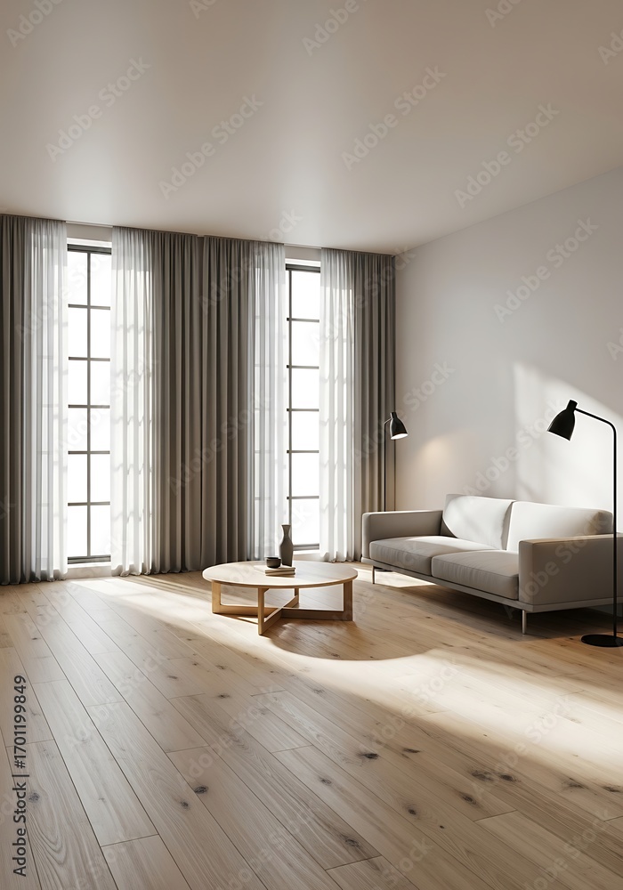 Fototapeta premium Sophisticated interior with soft light illuminating a contemporary living room