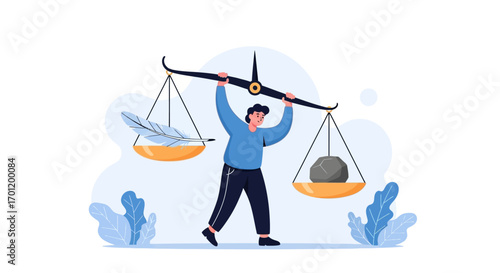 Balancing Act Weighing Feather and Stone.