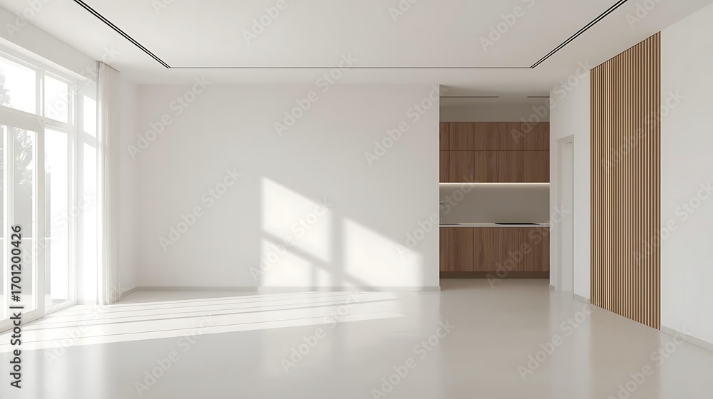 Obraz premium Empty living room minimal,Modern Scandinavian and minimalist living room interior- 3D rendering