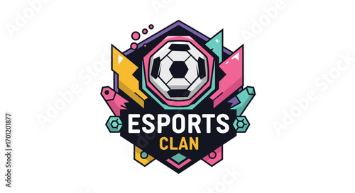 Esports Clan Logo Featuring Soccer Ball and Geometric Shapes.