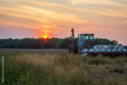 Farm Tractor at sunset in Indiana