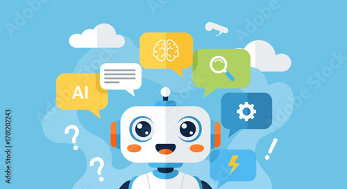 Happy Robot Thinking with AI and Technology.