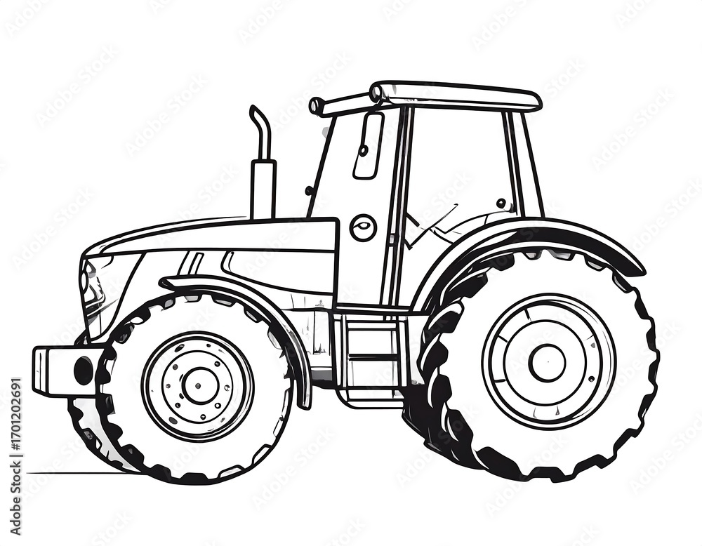 Obraz premium Detailed line drawing of a farm tractor, showcasing its robust design and intricate details.