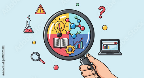 Magnifying Glass Reveals Research Concepts.
