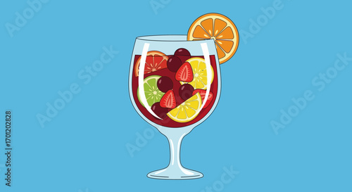 Refreshing Sangria Drink in a Glass with Fresh Fruit Slices.