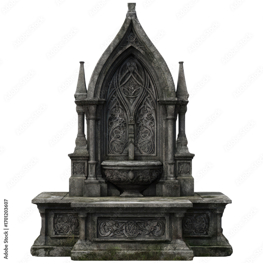 Obraz premium Ornate Stone Fountain Installation with Gothic Architectural Design