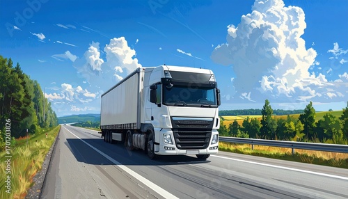 white lorry with trailer over blue sky trailer, lorry, wagon, container, trucking, vehicle, truck