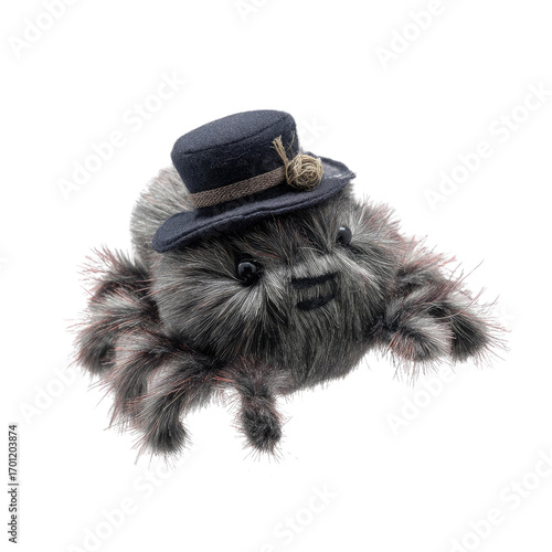 Cute and Fuzzy Spider Toy with a Stylish Hat and Playful Expression