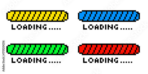 Pixel loading vector. Ideal for representing a loading state or progress in a modern, digital environment. A unique, pixelated design that merges a classic symbol with a technology-inspired look.