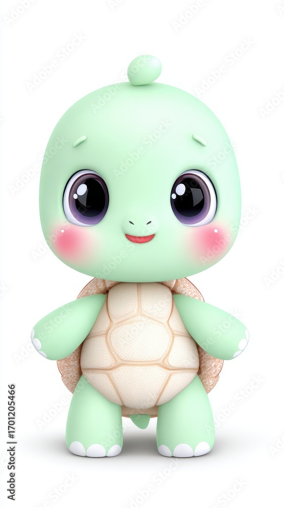 Fototapeta premium Adorable Pastel Green Turtle Toy with Rosy Cheeks