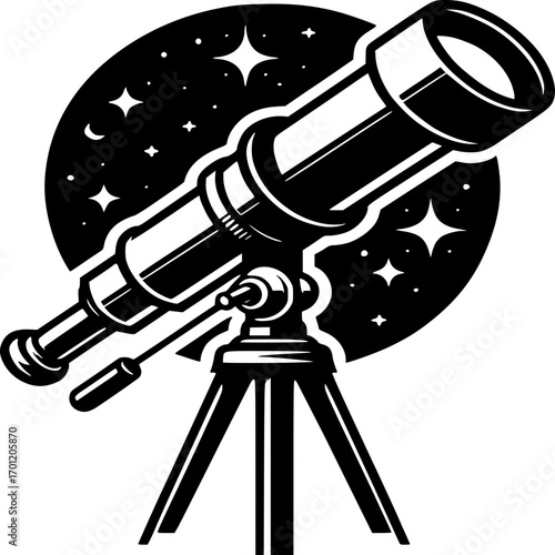 Celestial Gaze: An eye-catching illustration of a telescope, meticulously designed to unveil the mysteries of the night sky, its presence conjuring a sense of wonder and cosmic exploration.
