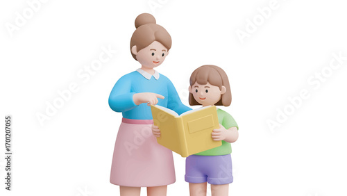 Mother reads book to her daughter in a brightly lit room, fostering a love for reading and learning in a supportive and nurturing environment.