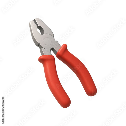 Red handled combination pliers isolated on transparent background