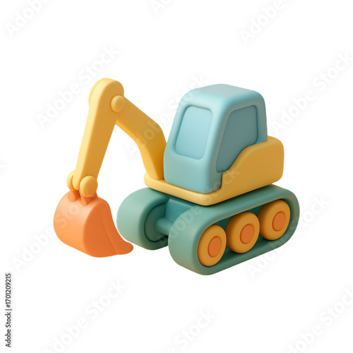 Cute cartoon excavator toy isolated on transparent background