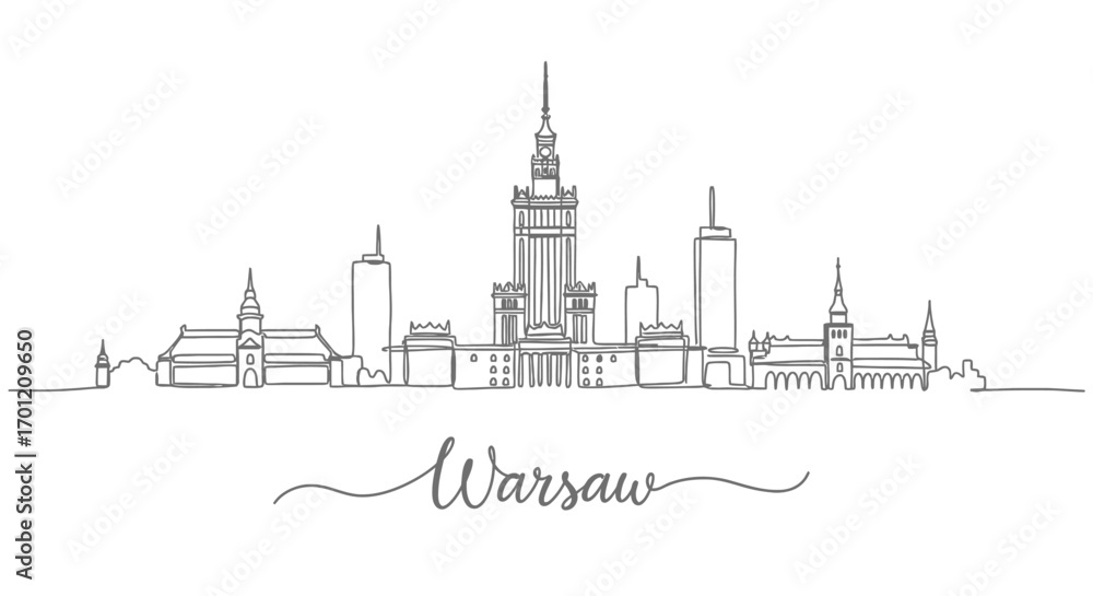 Fototapeta premium Warsaw skyline drawing Cityscape line art.