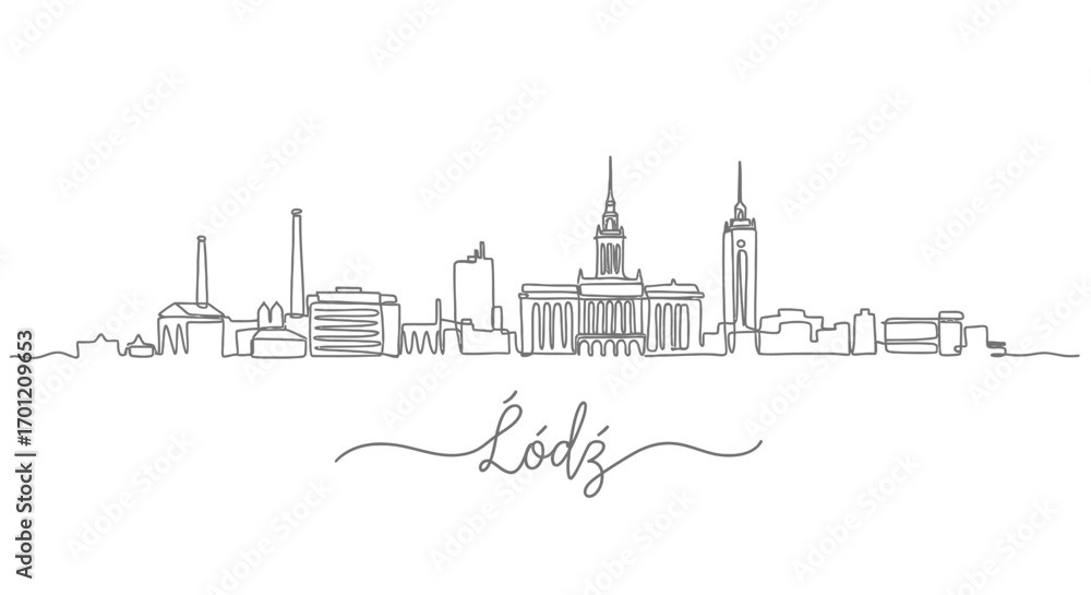 Obraz premium Lodz with Poland Skyline Minimal Line Art.