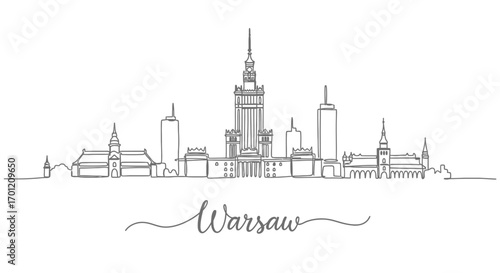 Warsaw skyline drawing Cityscape line art.