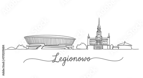 Legonowo Skyline with Poland Line Art Landmark.