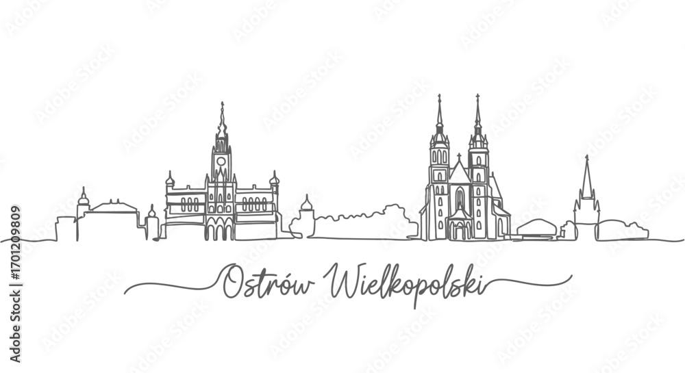 Fototapeta premium Ostrw Wielkopolski Skyline with Poland, and Line Art.