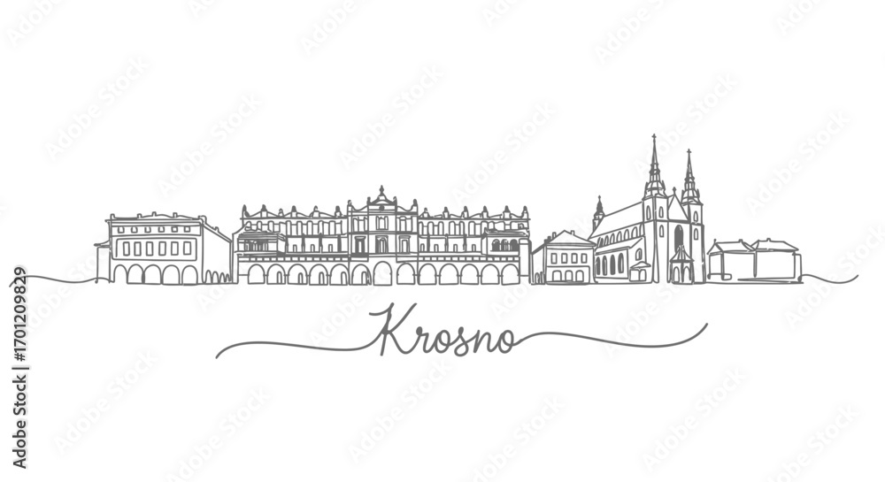 Fototapeta premium Krosno Poland Skyline with Minimalist Line Art.