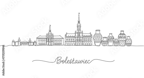 Bolesawiec skyline with Poland Single line art.