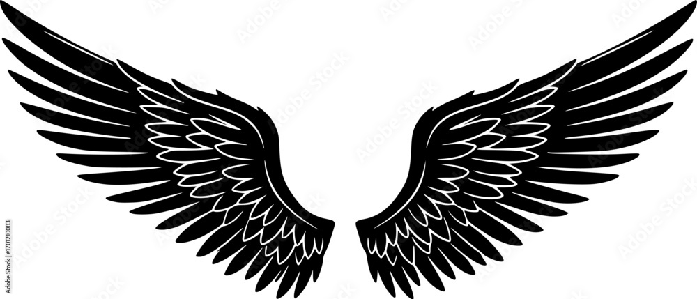 Obraz premium Elegant Curved Angel Wings - Detailed Vector Art 