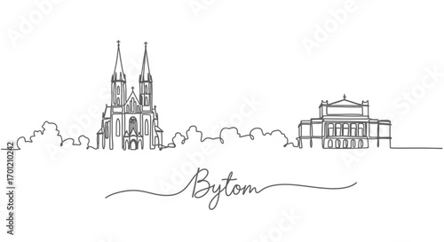 Bytom Skyline Single Line Art.