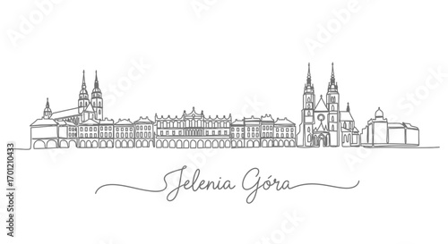 Jelenia Gra city skyline silhouette with Poland.