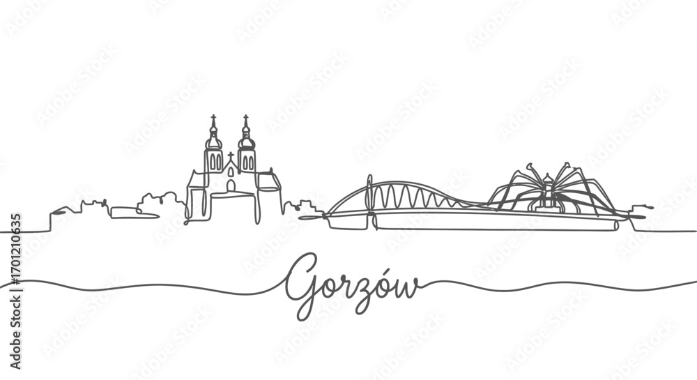 Fototapeta premium Gorzow Skyline with Poland Minimalist One Line Art.