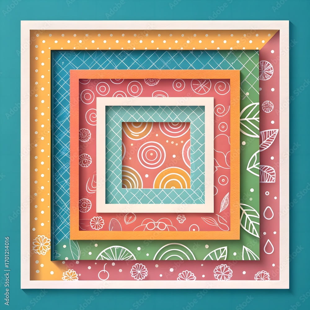 Obraz premium Scribbled Paper-Cut Rectangle Layers. Paper-cut overlapping rectangles with playful scribble textures—whimsical and textured.