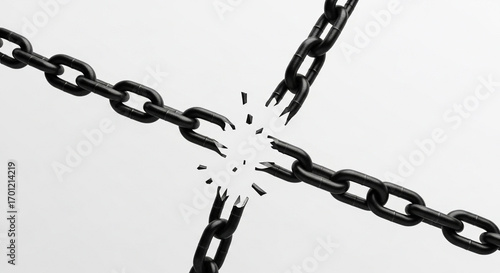 Minimal poster with black broken chains in center on plain background