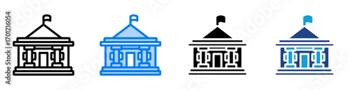 institution icon set multiple style collection