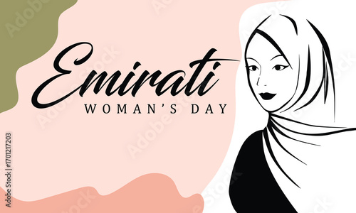 Emirati Women’s Day Poster Template – UAE Arabic Occasion with Modern Calligraphy, Flowers, and National Colors