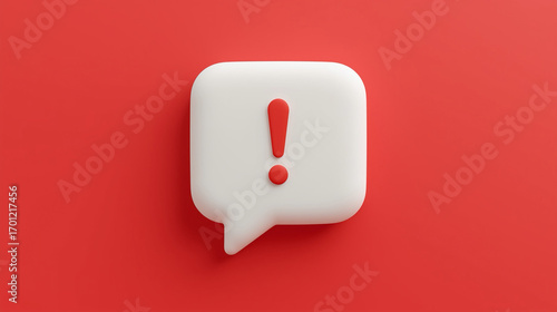 3D Rendered Exclamation Mark in Speech Bubble Communication Alert Concept