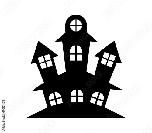 Spooky silhouette of a haunted mansion castle. silhouette of house