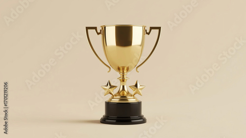 Golden Shiny Trophy with Stars Detailed Render for Achievement and Success