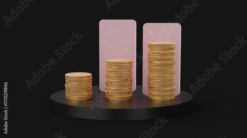 Minimalist Stacks Golden Coin Graph on Stand Financial Icon