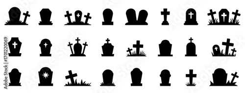 Collection of silhouette tombstones and crosses for halloween