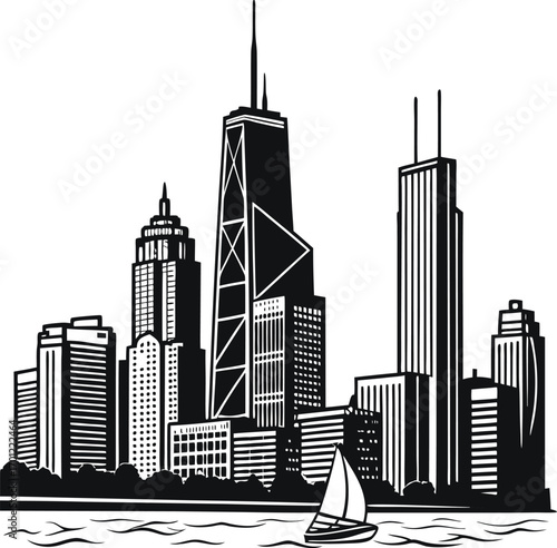 Vector cityscape silhouette of urban skyline buildings