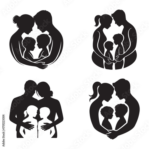 Four Black Silhouette Family Logos