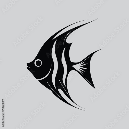 fish logo Stylized Black Angelfish Silhouette Design